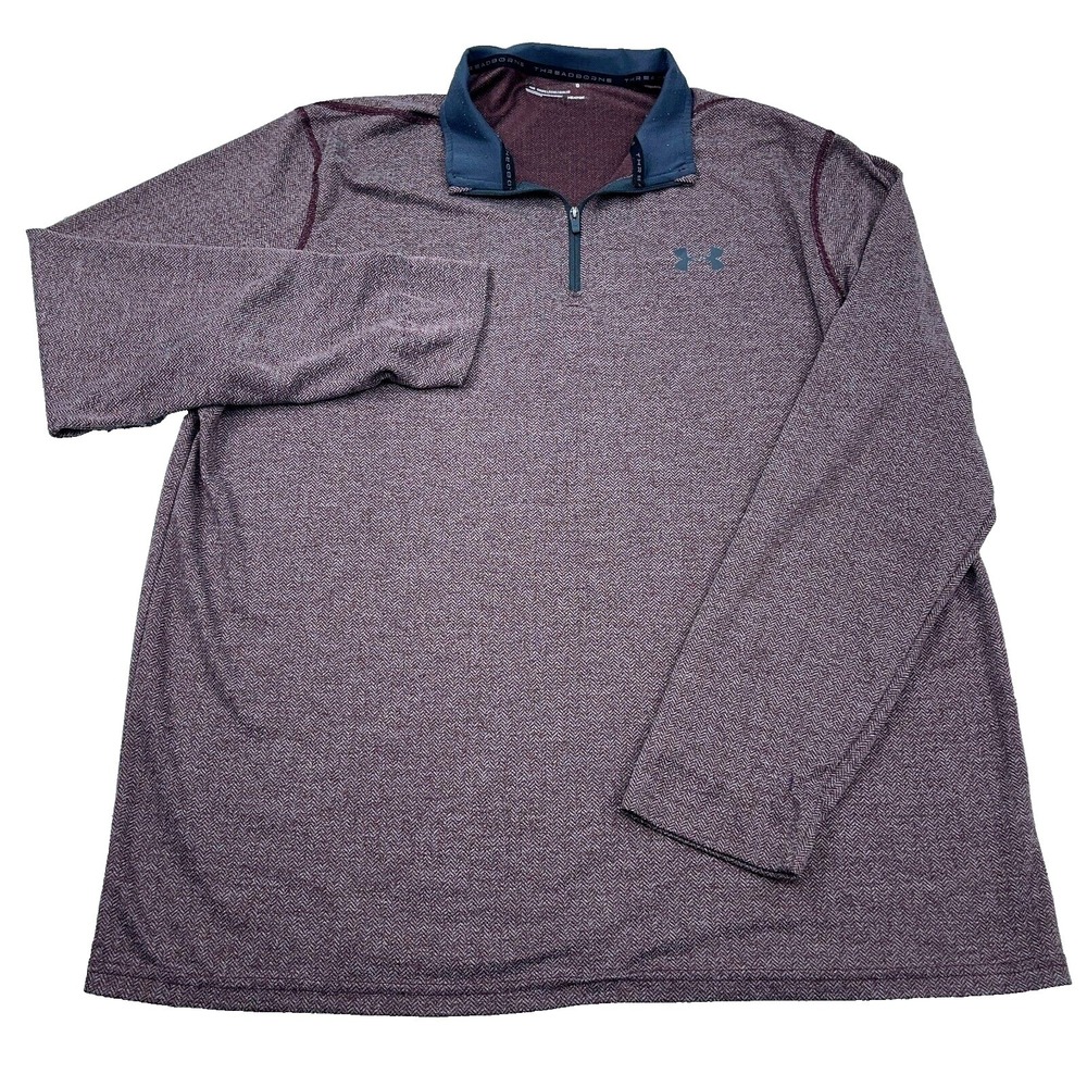 Under Armour Shirt Men XL Maroon Pullover Quarter Zio Herringbone Threadborne‎